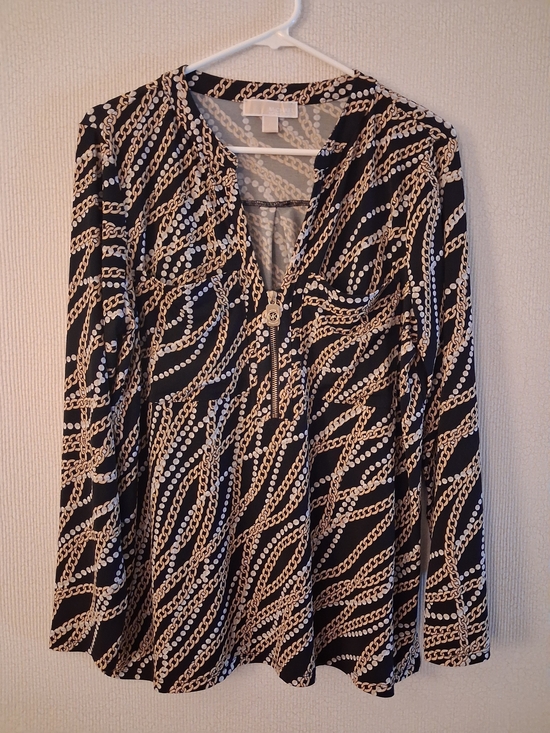 Michael Kors Tops - Michael Kors 90'S Vintage Chain-Print Long Sleeve V-Neck Sz L